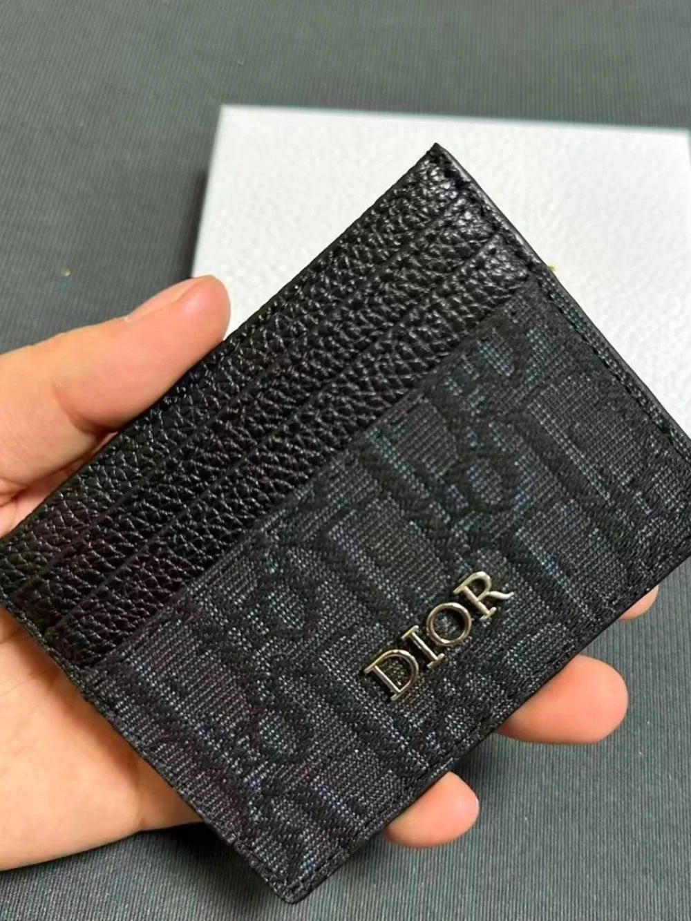 Dior Black Oblique Jacquard & Grained Calfskin Card Holder